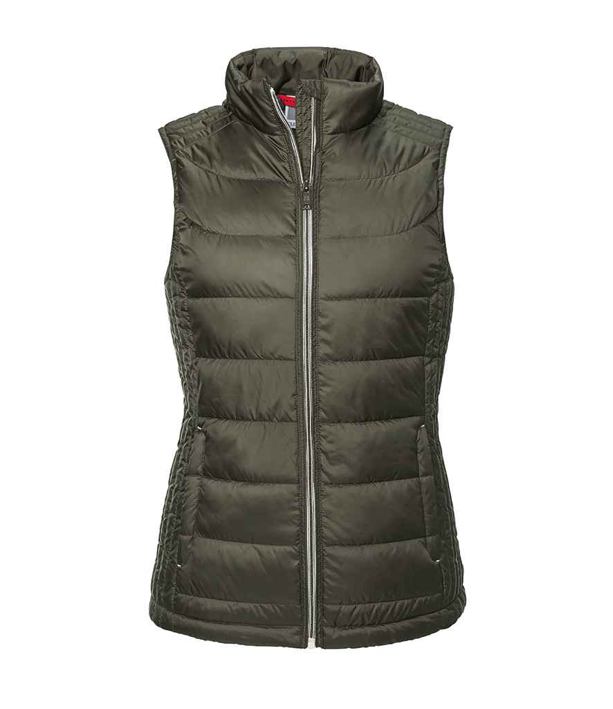 Russell Ladies Nano Padded Bodywarmer in Dark Olive by Russell — Custom branded clothing by Print Press, featuring premium embroidery produced in our specialist print lab in the UK.