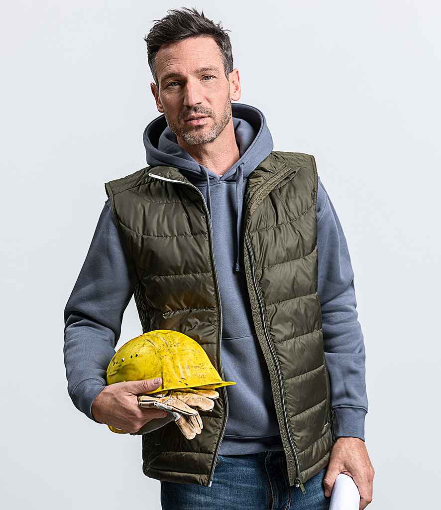 Russell Nano Padded Bodywarmer in Dark Olive by Russell — Custom branded clothing by Print Press, featuring premium embroidery produced in our specialist print lab in the UK.