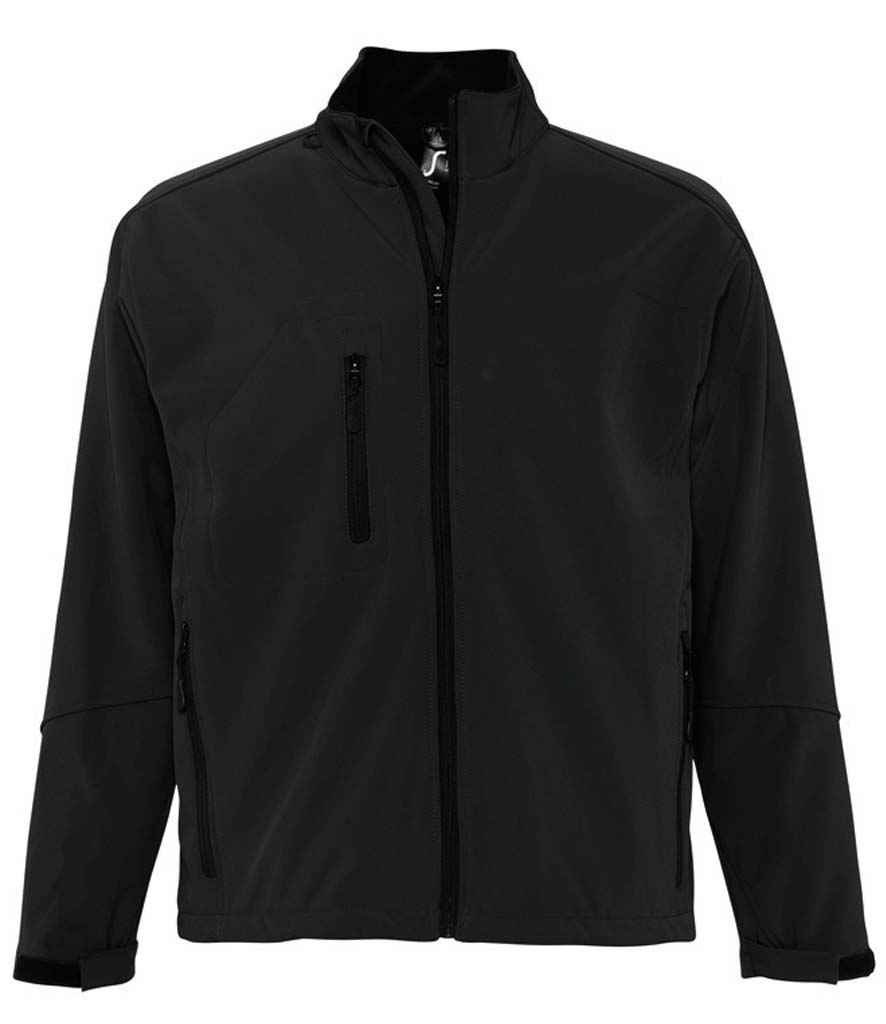 SOL'S Relax Soft Shell Jacket in Black by SOL'S — Custom branded clothing by Print Press, featuring premium embroidery produced in our specialist print lab in the UK.