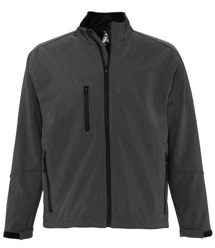 SOL'S Relax Soft Shell Jacket in Charcoal by SOL'S — Custom branded clothing by Print Press, featuring premium embroidery produced in our specialist print lab in the UK.