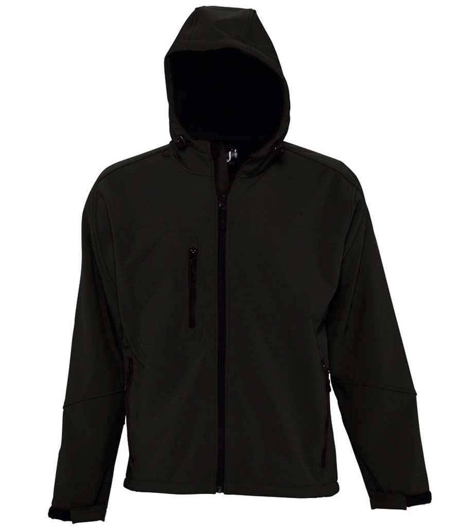 SOL'S Replay Hooded Soft Shell Jacket in Black by SOL'S — Custom branded clothing by Print Press, featuring premium embroidery produced in our specialist print lab in the UK.