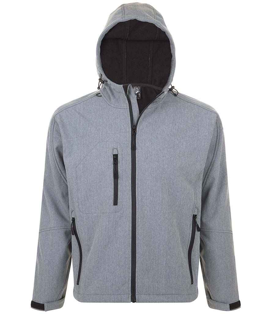 SOL'S Replay Hooded Soft Shell Jacket in Grey Marl by SOL'S — Custom branded clothing by Print Press, featuring premium embroidery produced in our specialist print lab in the UK.