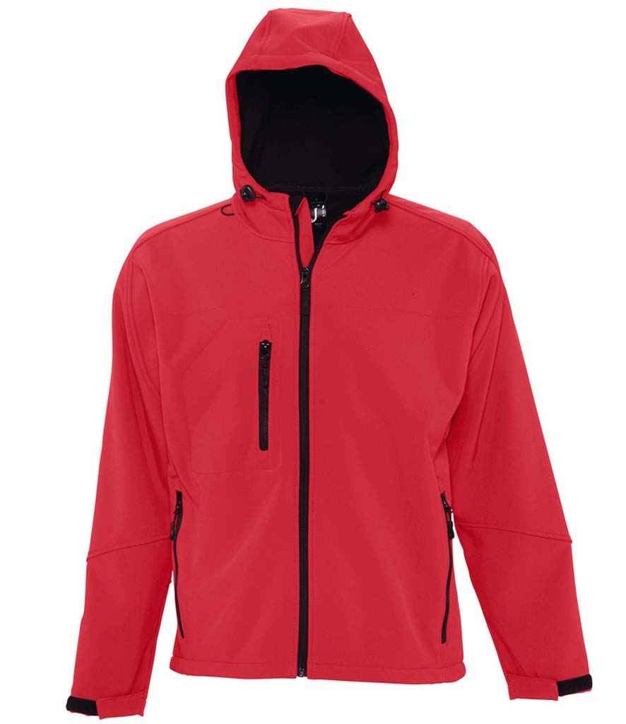 SOL'S Replay Hooded Soft Shell Jacket in Pepper Red by SOL'S — Custom branded clothing by Print Press, featuring premium embroidery produced in our specialist print lab in the UK.