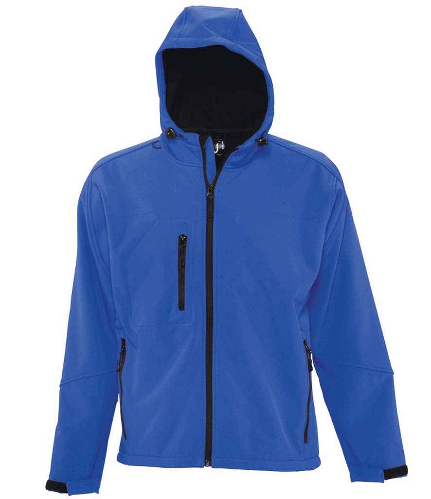 SOL'S Replay Hooded Soft Shell Jacket in Royal Blue by SOL'S — Custom branded clothing by Print Press, featuring premium embroidery produced in our specialist print lab in the UK.