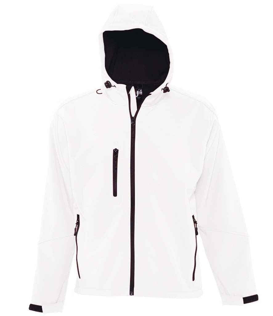 SOL'S Replay Hooded Soft Shell Jacket in White by SOL'S — Custom branded clothing by Print Press, featuring premium embroidery produced in our specialist print lab in the UK.