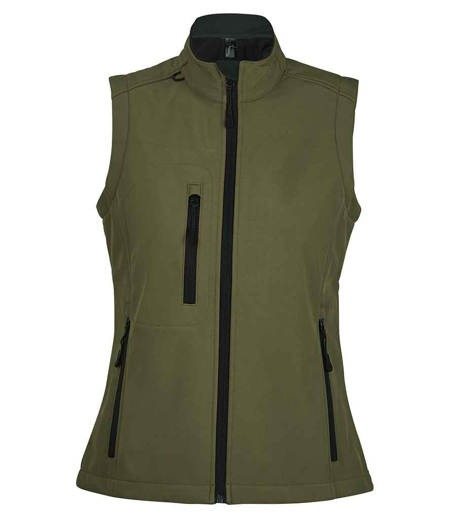 SOL'S Ladies Rallye Soft Shell Bodywarmer in Army by SOL'S — Custom branded clothing by Print Press, featuring premium embroidery produced in our specialist print lab in the UK.