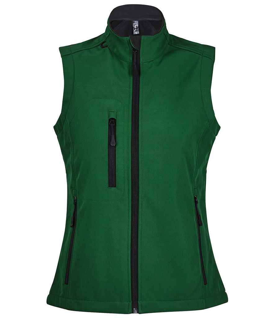 SOL'S Ladies Rallye Soft Shell Bodywarmer in Bottle Green by SOL'S — Custom branded clothing by Print Press, featuring premium embroidery produced in our specialist print lab in the UK.