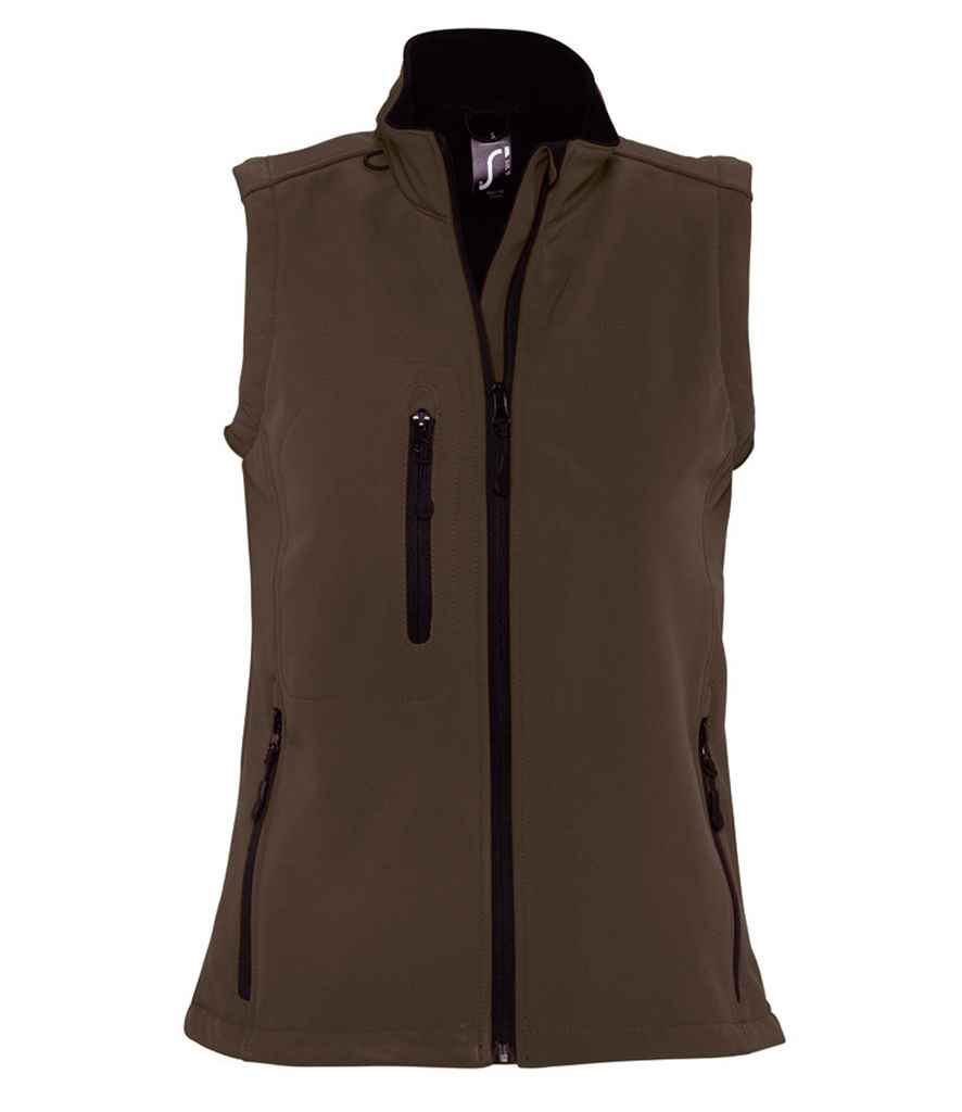 SOL'S Ladies Rallye Soft Shell Bodywarmer in Dark Chocolate by SOL'S — Custom branded clothing by Print Press, featuring premium embroidery produced in our specialist print lab in the UK.