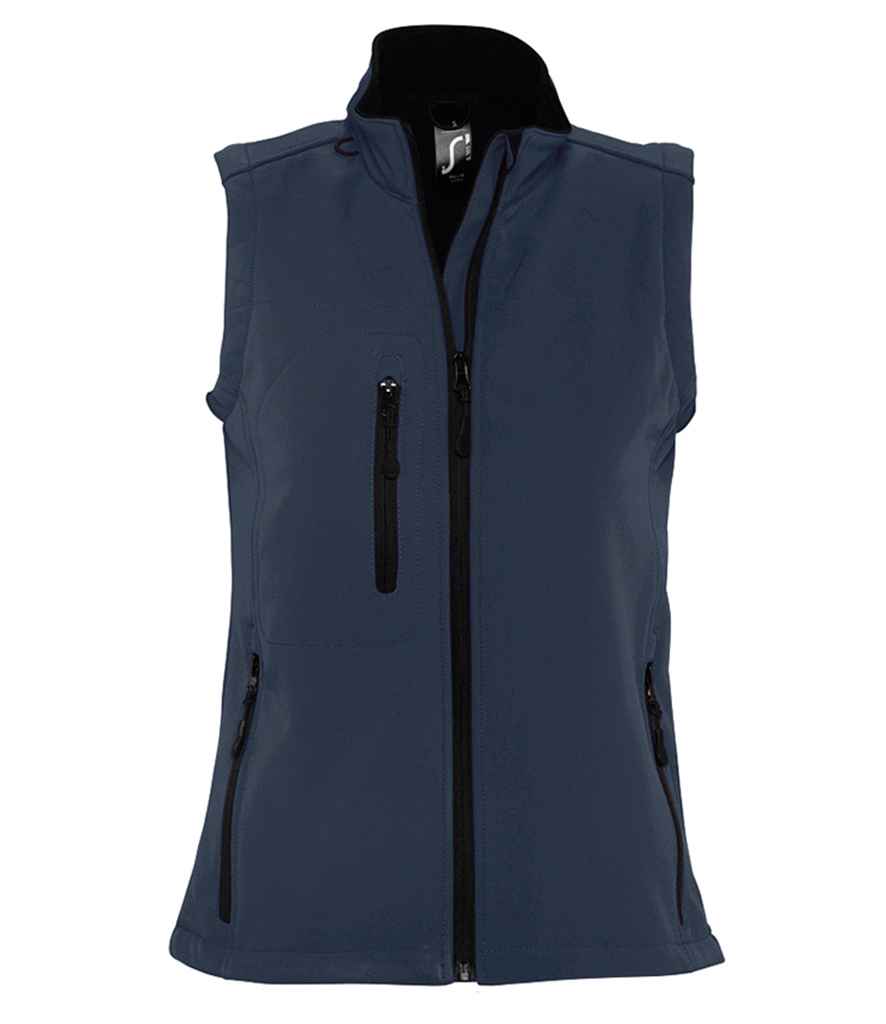 SOL'S Ladies Rallye Soft Shell Bodywarmer in French Navy by SOL'S — Custom branded clothing by Print Press, featuring premium embroidery produced in our specialist print lab in the UK.
