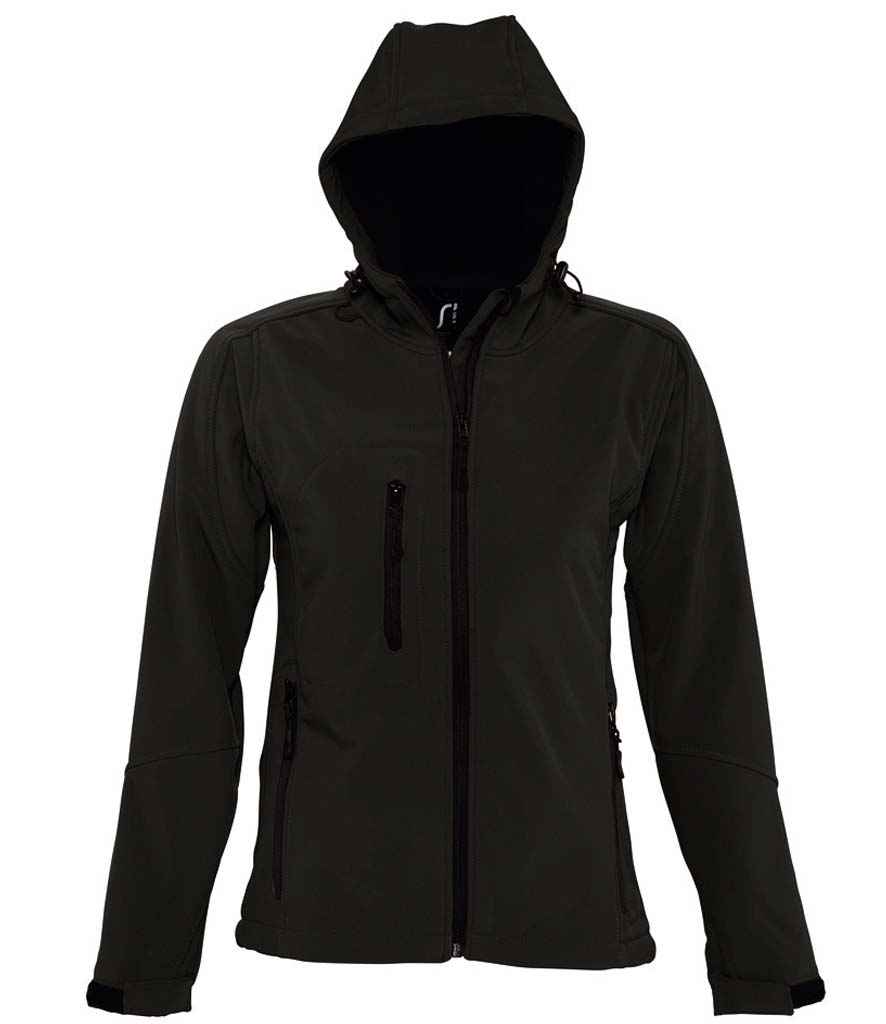 SOL'S Ladies Replay Hooded Soft Shell Jacket in Black by SOL'S — Custom branded clothing by Print Press, featuring premium embroidery produced in our specialist print lab in the UK.