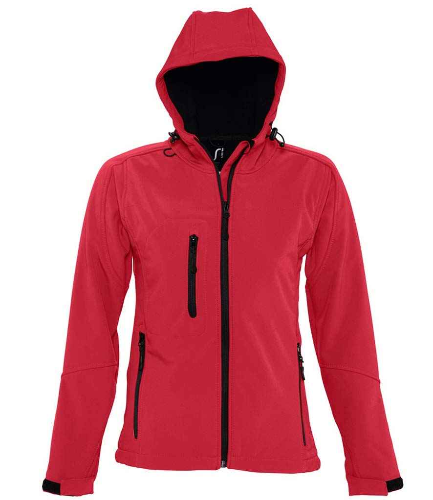 SOL'S Ladies Replay Hooded Soft Shell Jacket in Pepper Red by SOL'S — Custom branded clothing by Print Press, featuring premium embroidery produced in our specialist print lab in the UK.