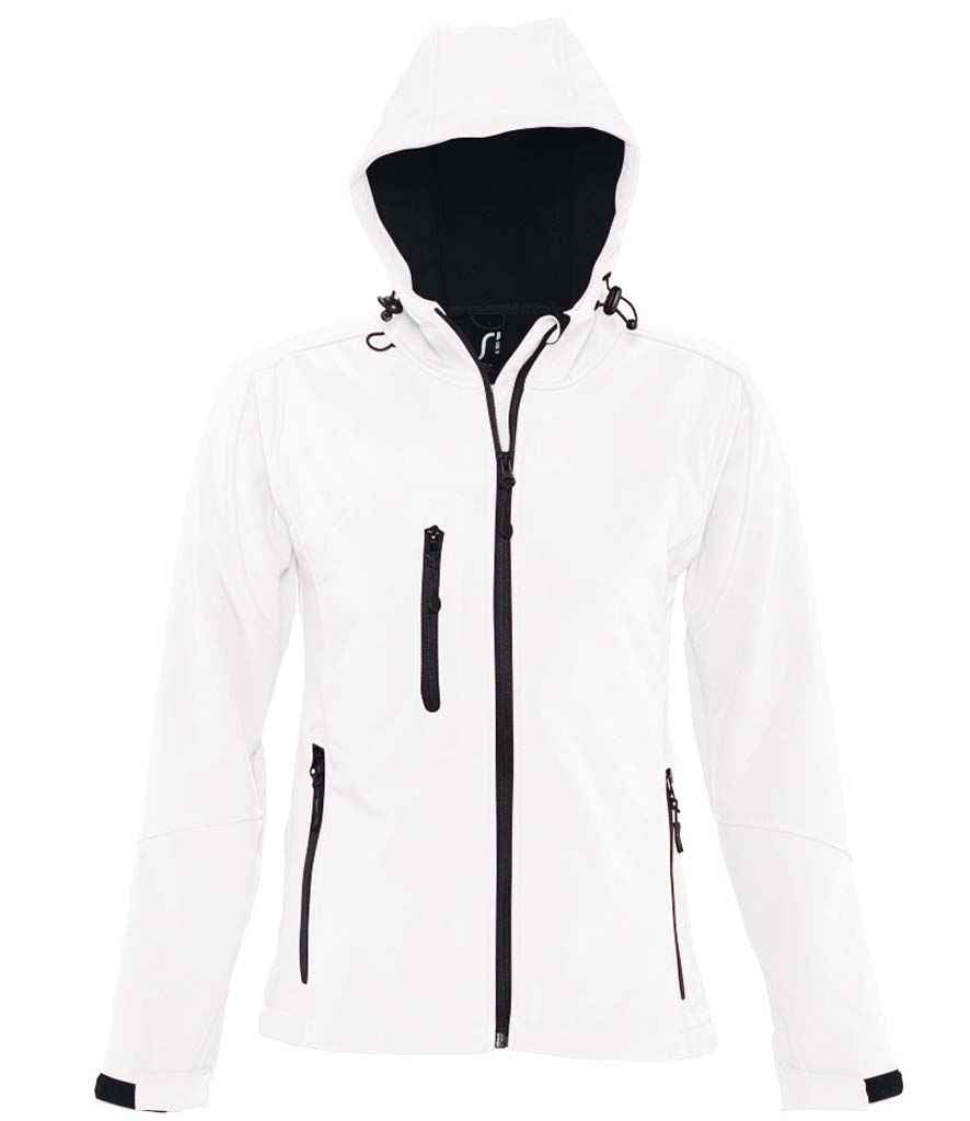 SOL'S Ladies Replay Hooded Soft Shell Jacket in White by SOL'S — Custom branded clothing by Print Press, featuring premium embroidery produced in our specialist print lab in the UK.