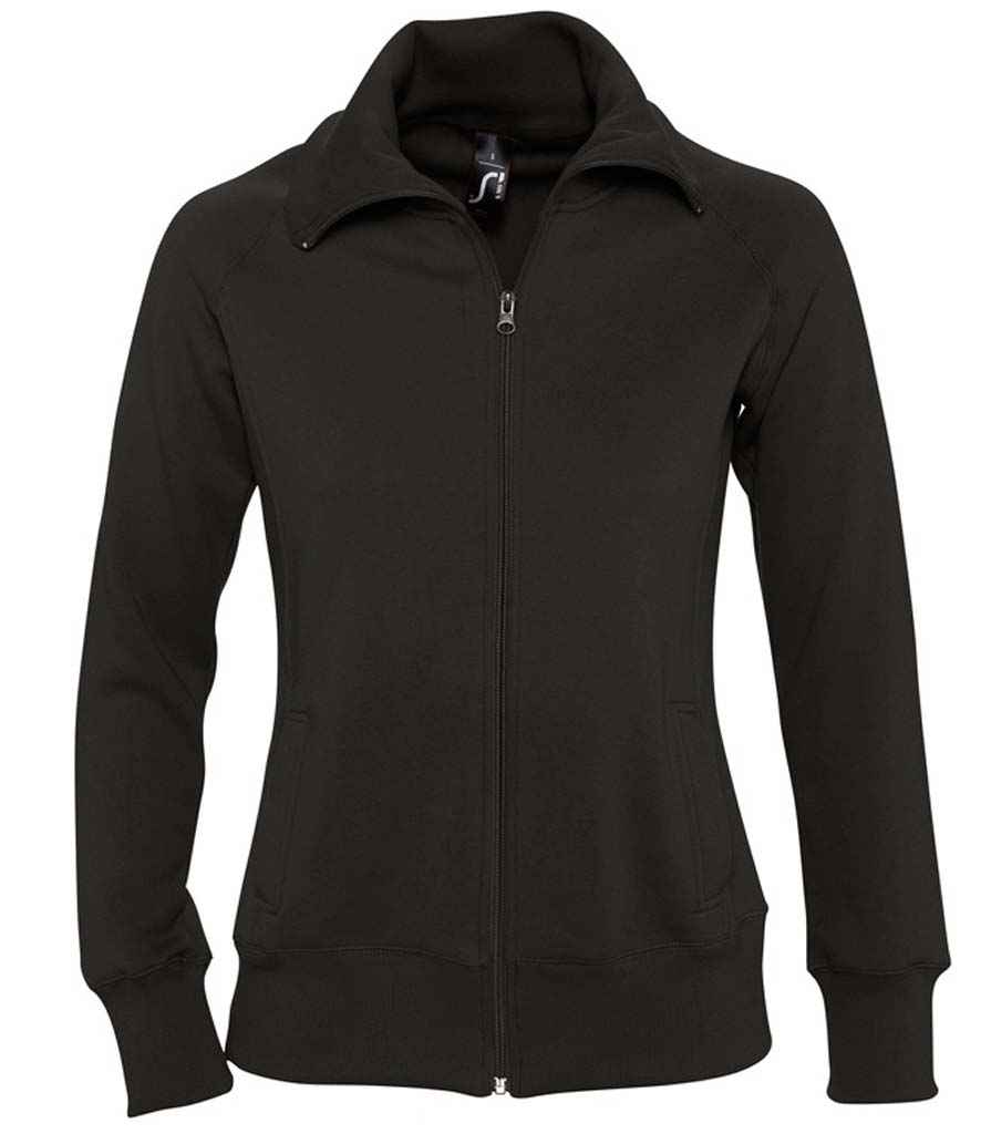 SOL'S Ladies Soda Sweat Jacket in Black by SOL'S — Custom branded clothing by Print Press, featuring premium embroidery produced in our specialist print lab in the UK.