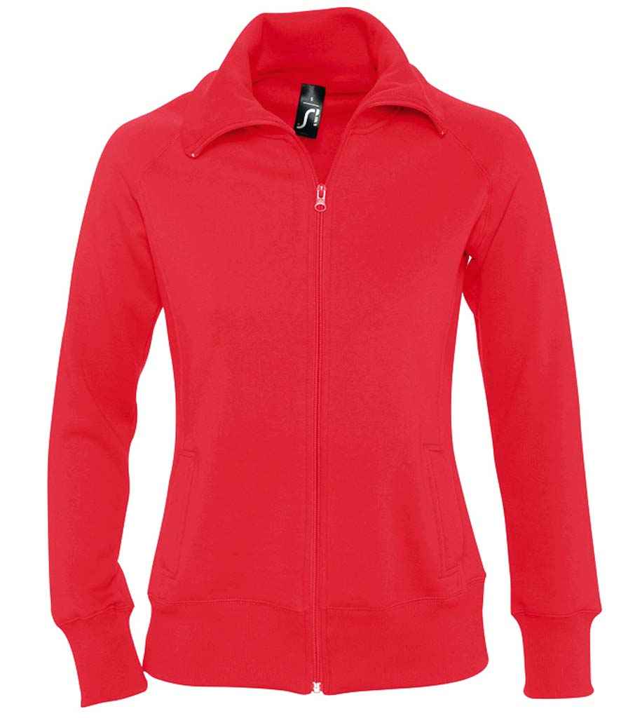 SOL'S Ladies Soda Sweat Jacket in Red by SOL'S — Custom branded clothing by Print Press, featuring premium embroidery produced in our specialist print lab in the UK.