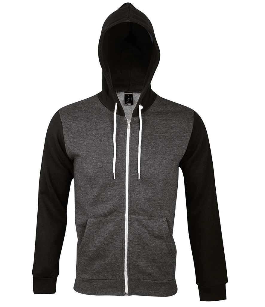SOL'S Unisex Silver Hooded Jacket in Charcoal Marl by SOL'S — Custom branded clothing by Print Press, featuring premium embroidery produced in our specialist print lab in the UK.