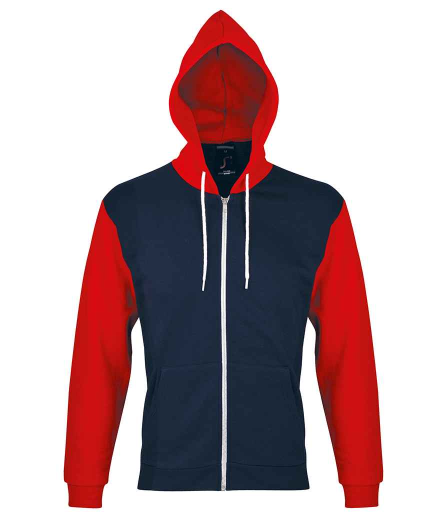 SOL'S Unisex Silver Hooded Jacket in French Navy by SOL'S — Custom branded clothing by Print Press, featuring premium embroidery produced in our specialist print lab in the UK.