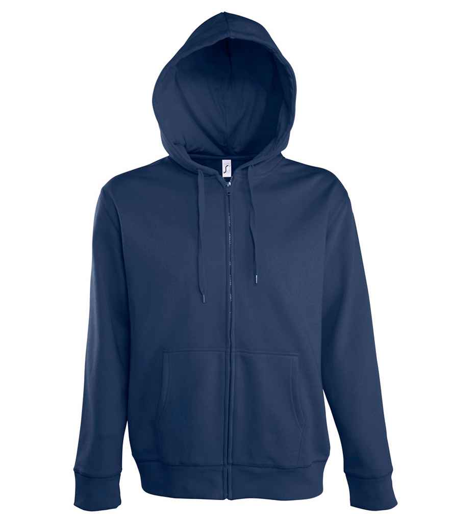 SOL'S Seven Zip Hooded Sweatshirt in French Navy by SOL'S — Custom branded clothing by Print Press, featuring premium embroidery produced in our specialist print lab in the UK.