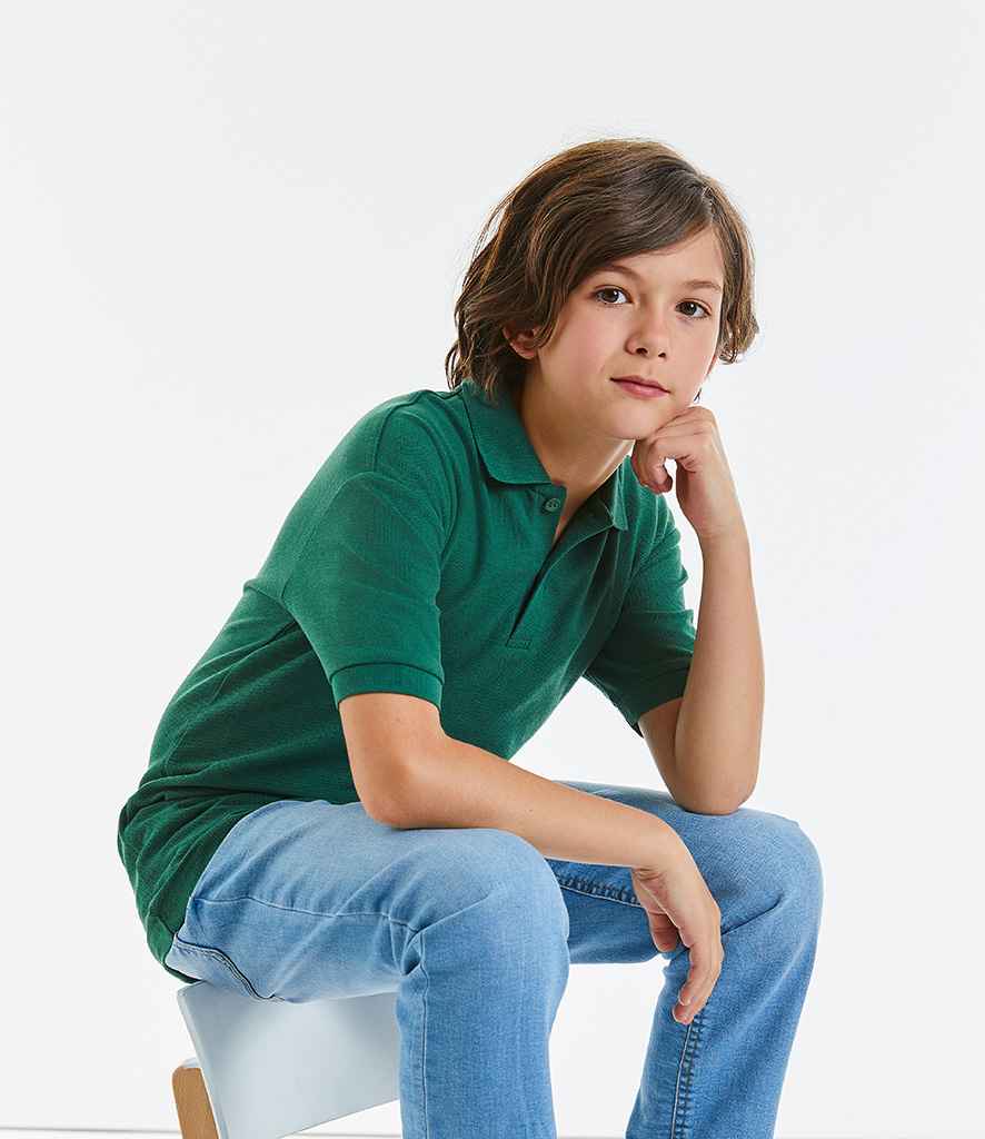 Russell Schoolgear Kids Poly/Cotton Piqué Polo Shirt in Bottle Green by Russell — Custom branded clothing by Print Press, featuring premium embroidery produced in our specialist print lab in the UK.