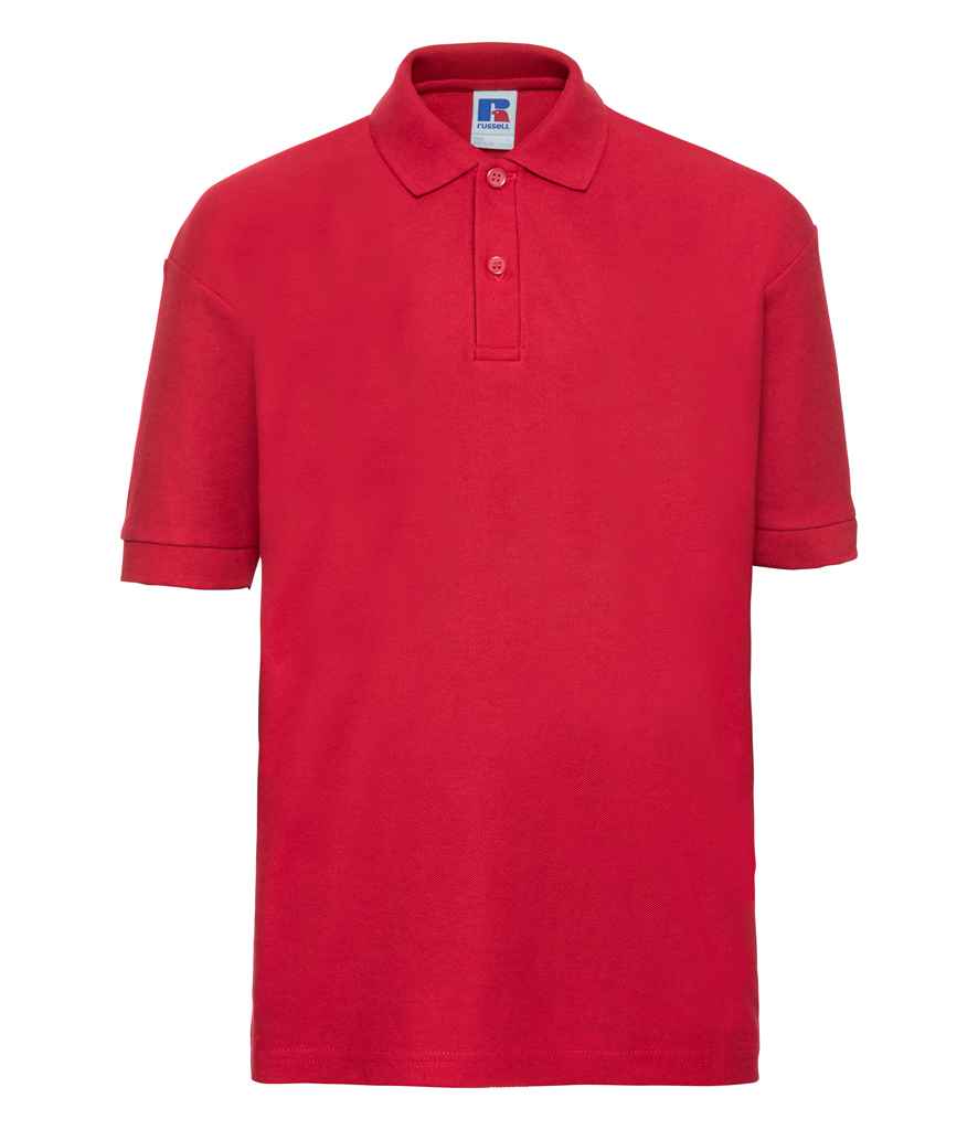 Russell Schoolgear Kids Poly/Cotton Piqué Polo Shirt in Bright Red by Russell — Custom branded clothing by Print Press, featuring premium embroidery produced in our specialist print lab in the UK.