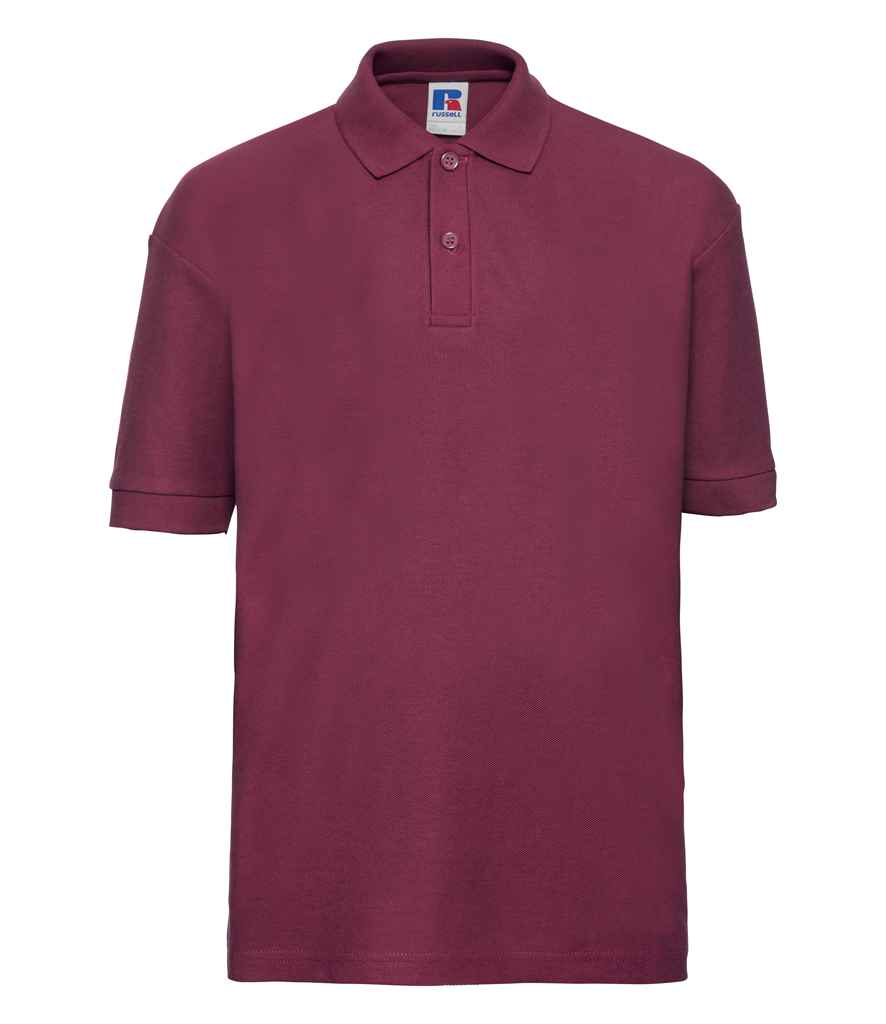 Russell Schoolgear Kids Poly/Cotton Piqué Polo Shirt in Burgundy by Russell — Custom branded clothing by Print Press, featuring premium embroidery produced in our specialist print lab in the UK.