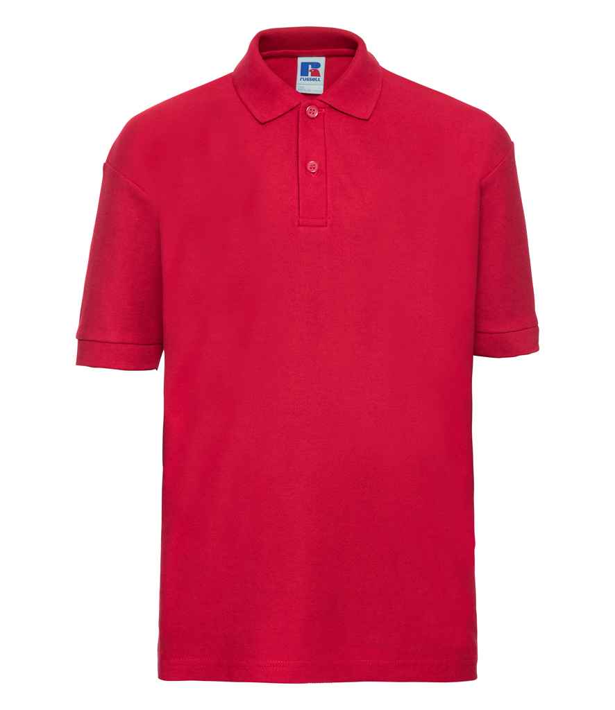 Russell Schoolgear Kids Poly/Cotton Piqué Polo Shirt in Classic Red by Russell — Custom branded clothing by Print Press, featuring premium embroidery produced in our specialist print lab in the UK.