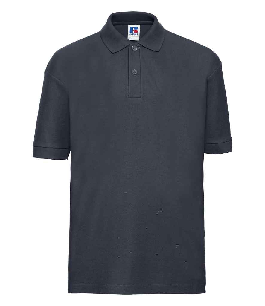 Russell Schoolgear Kids Poly/Cotton Piqué Polo Shirt in French Navy by Russell — Custom branded clothing by Print Press, featuring premium embroidery produced in our specialist print lab in the UK.