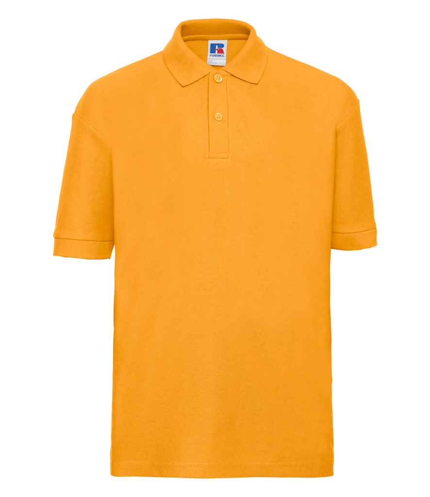 Russell Schoolgear Kids Poly/Cotton Piqué Polo Shirt in Gold by Russell — Custom branded clothing by Print Press, featuring premium embroidery produced in our specialist print lab in the UK.