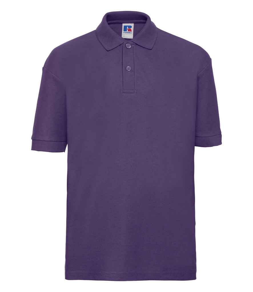 Russell Schoolgear Kids Poly/Cotton Piqué Polo Shirt in Purple by Russell — Custom branded clothing by Print Press, featuring premium embroidery produced in our specialist print lab in the UK.