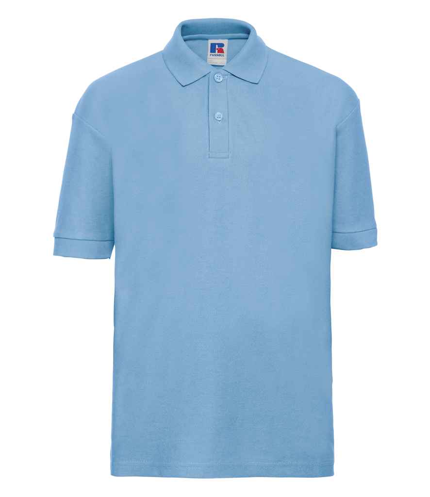 Russell Schoolgear Kids Poly/Cotton Piqué Polo Shirt in Sky Blue by Russell — Custom branded clothing by Print Press, featuring premium embroidery produced in our specialist print lab in the UK.