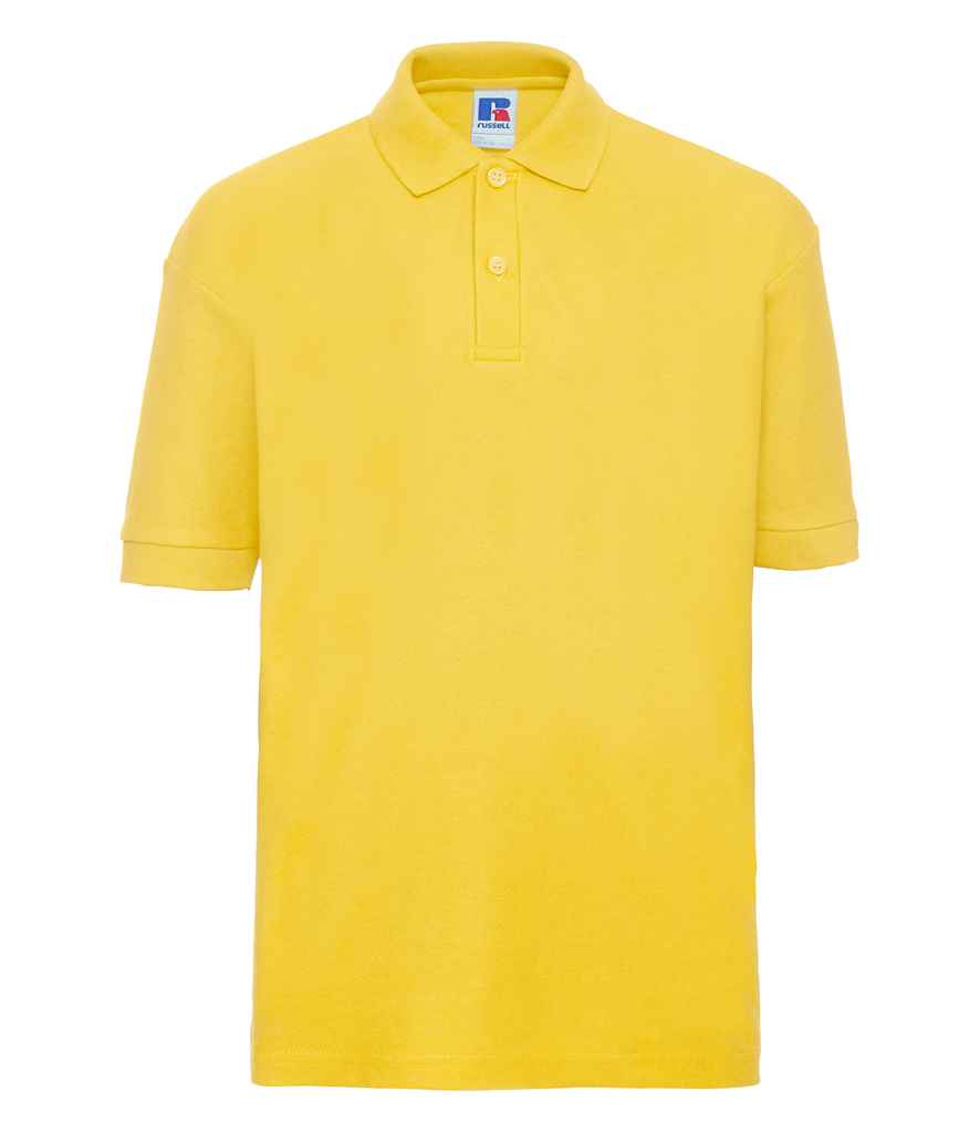 Russell Schoolgear Kids Poly/Cotton Piqué Polo Shirt in Yellow by Russell — Custom branded clothing by Print Press, featuring premium embroidery produced in our specialist print lab in the UK.