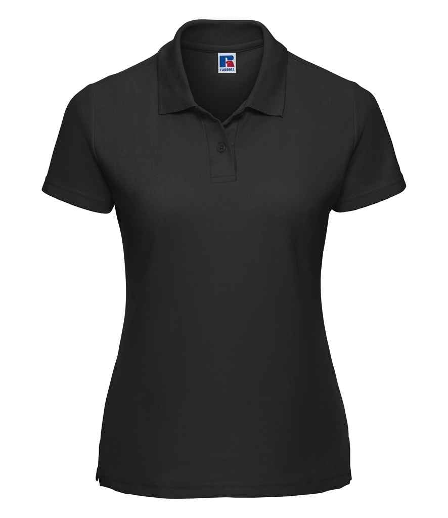 Russell Ladies Classic Poly/Cotton Piqué Polo Shirt in Black by Russell — Custom branded clothing by Print Press, featuring premium embroidery produced in our specialist print lab in the UK.
