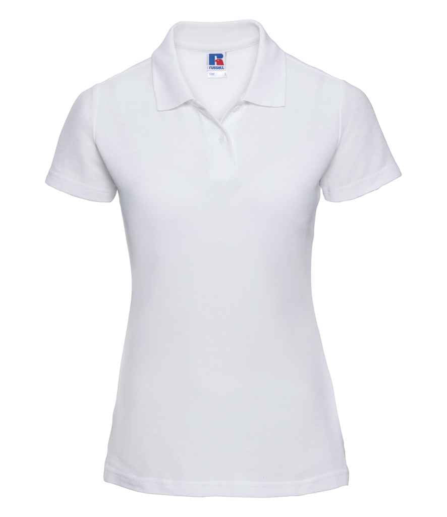 Russell Ladies Classic Poly/Cotton Piqué Polo Shirt in White by Russell — Custom branded clothing by Print Press, featuring premium embroidery produced in our specialist print lab in the UK.