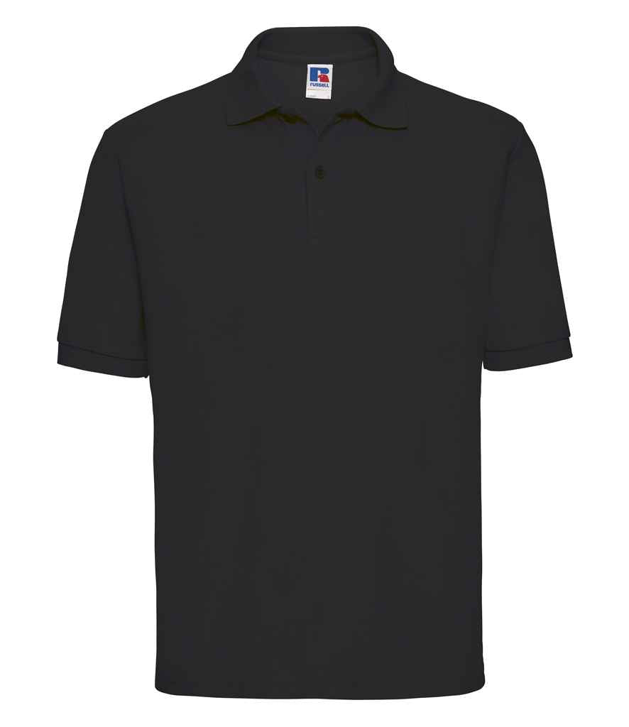 Russell Poly/Cotton Piqué Polo Shirt in Black by Russell — Custom branded clothing by Print Press, featuring premium embroidery produced in our specialist print lab in the UK.