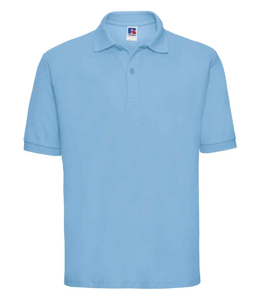 Russell Poly/Cotton Piqué Polo Shirt in Sky Blue by Russell — Custom branded clothing by Print Press, featuring premium embroidery produced in our specialist print lab in the UK.