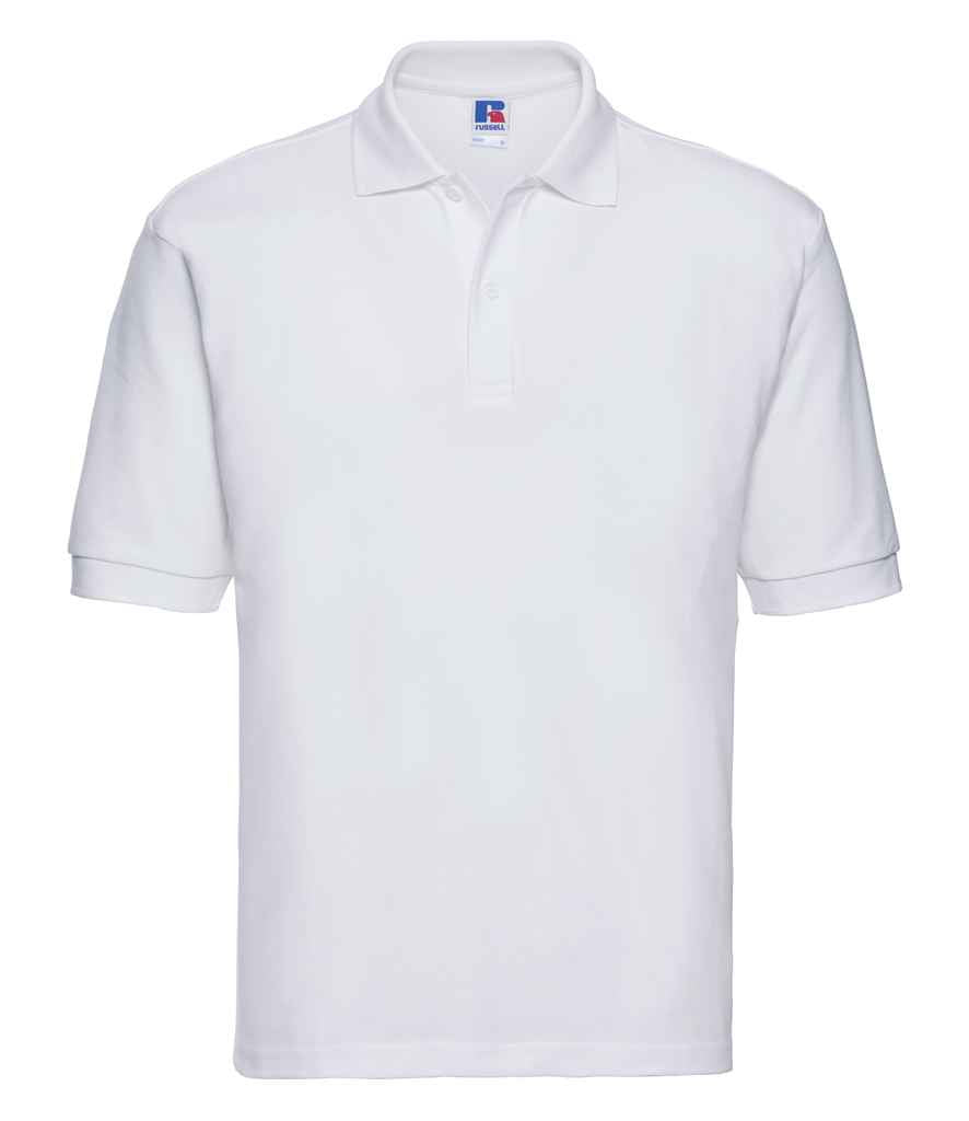 Russell Poly/Cotton Piqué Polo Shirt in White by Russell — Custom branded clothing by Print Press, featuring premium embroidery produced in our specialist print lab in the UK.