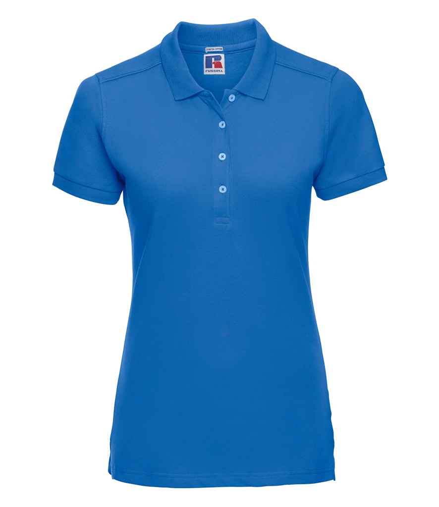 Russell Ladies Stretch Piqué Polo Shirt in Azure by Russell — Custom branded clothing by Print Press, featuring premium embroidery produced in our specialist print lab in the UK.