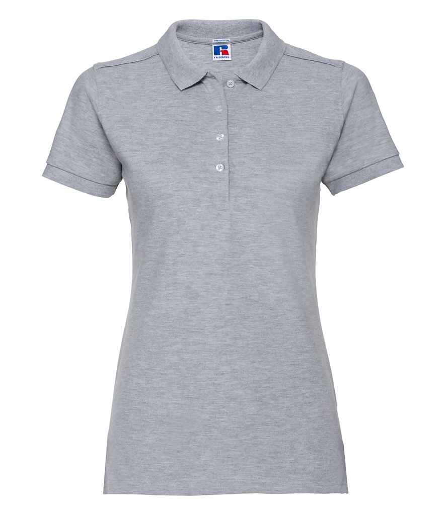 Russell Ladies Stretch Piqué Polo Shirt in Light Oxford by Russell — Custom branded clothing by Print Press, featuring premium embroidery produced in our specialist print lab in the UK.