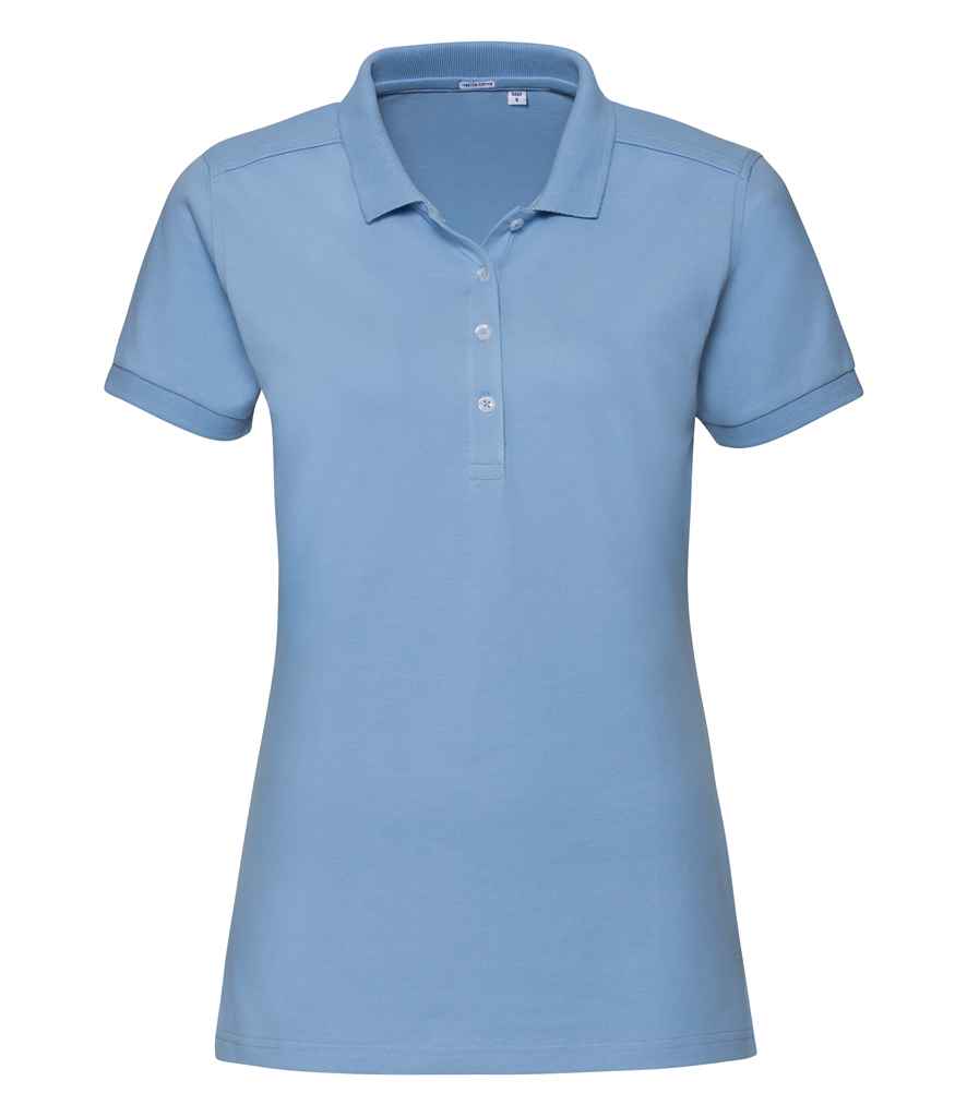 Russell Ladies Stretch Piqué Polo Shirt in Sky Blue by Russell — Custom branded clothing by Print Press, featuring premium embroidery produced in our specialist print lab in the UK.