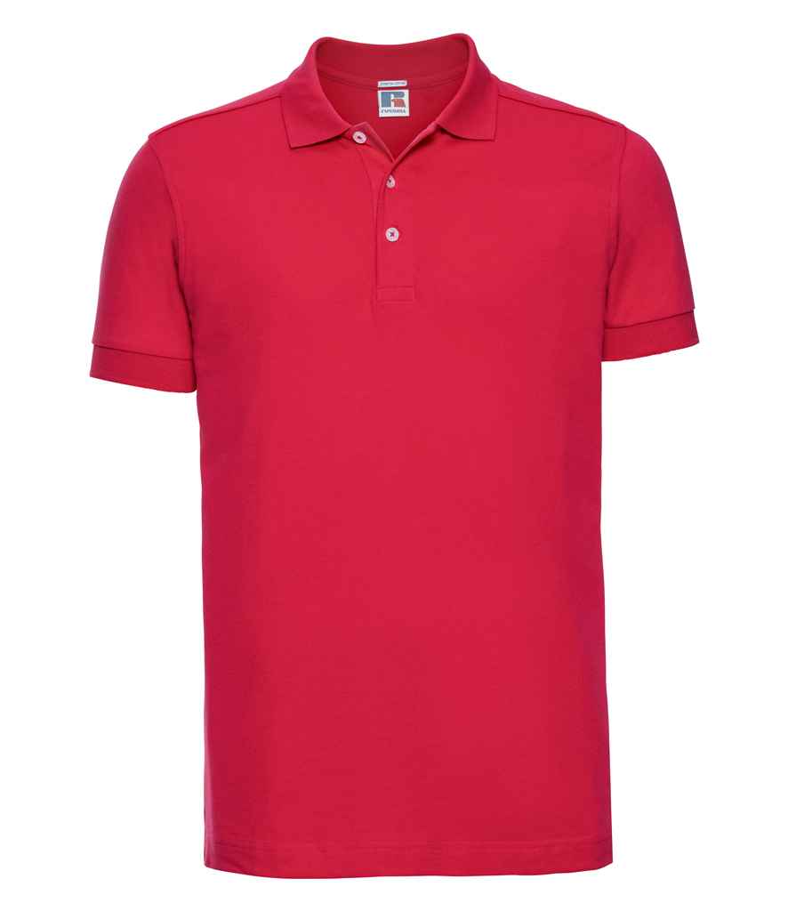 Russell Stretch Piqué Polo Shirt in Classic Red by Russell — Custom branded clothing by Print Press, featuring premium embroidery produced in our specialist print lab in the UK.
