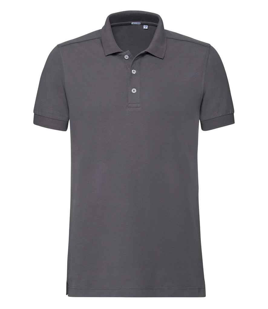 Russell Stretch Piqué Polo Shirt in Convoy Grey by Russell — Custom branded clothing by Print Press, featuring premium embroidery produced in our specialist print lab in the UK.
