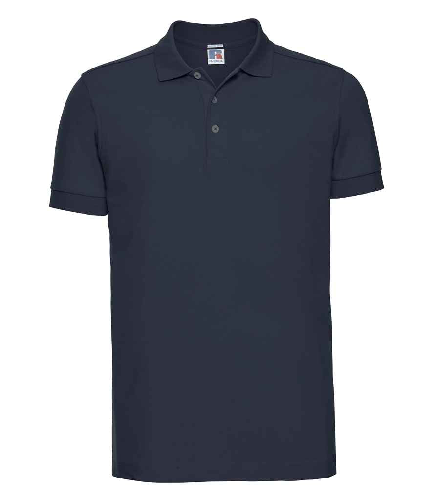 Russell Stretch Piqué Polo Shirt in by Russell — Custom branded clothing by Print Press, featuring premium embroidery produced in our specialist print lab in the UK.