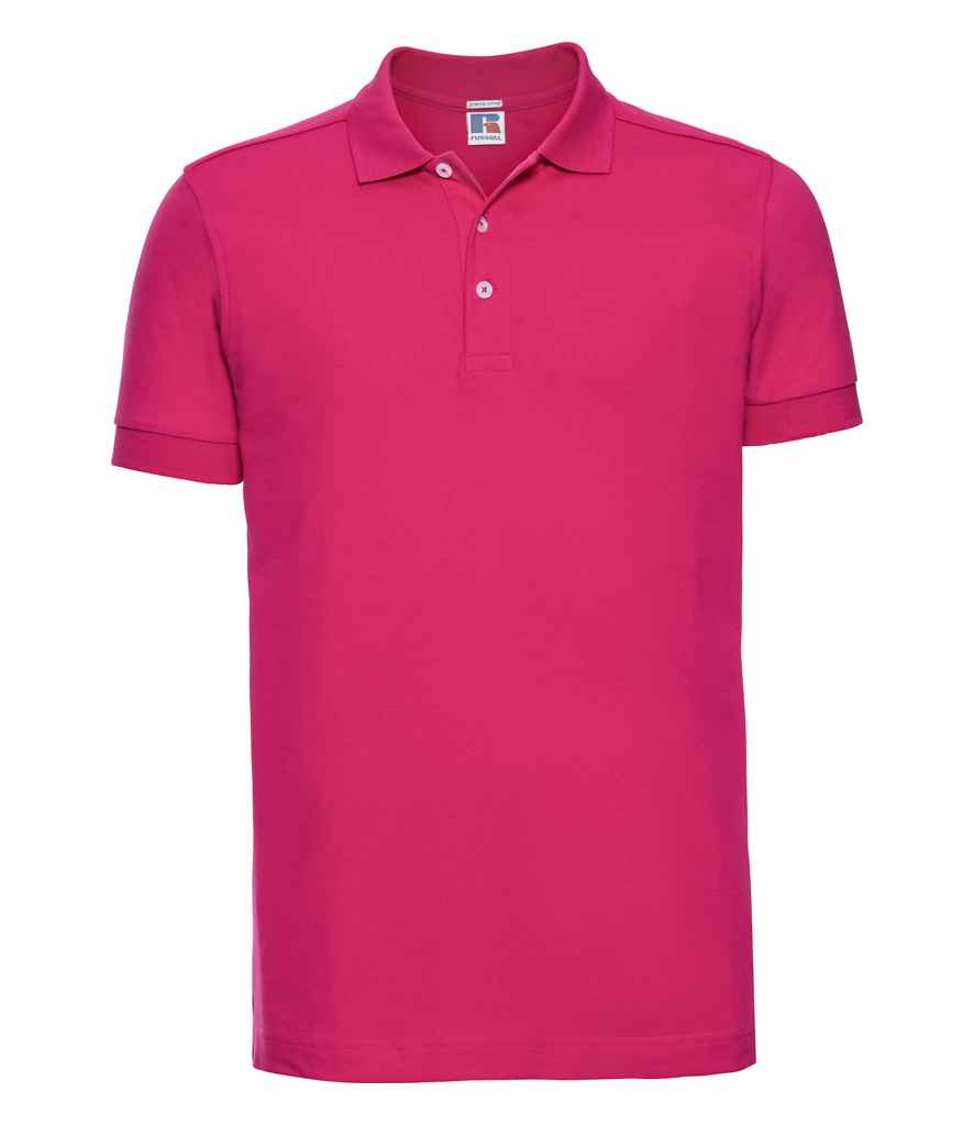 Russell Stretch Piqué Polo Shirt in Fuchsia by Russell — Custom branded clothing by Print Press, featuring premium embroidery produced in our specialist print lab in the UK.