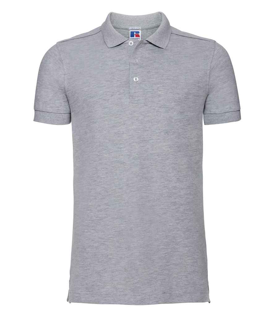 Russell Stretch Piqué Polo Shirt in Light Oxford by Russell — Custom branded clothing by Print Press, featuring premium embroidery produced in our specialist print lab in the UK.