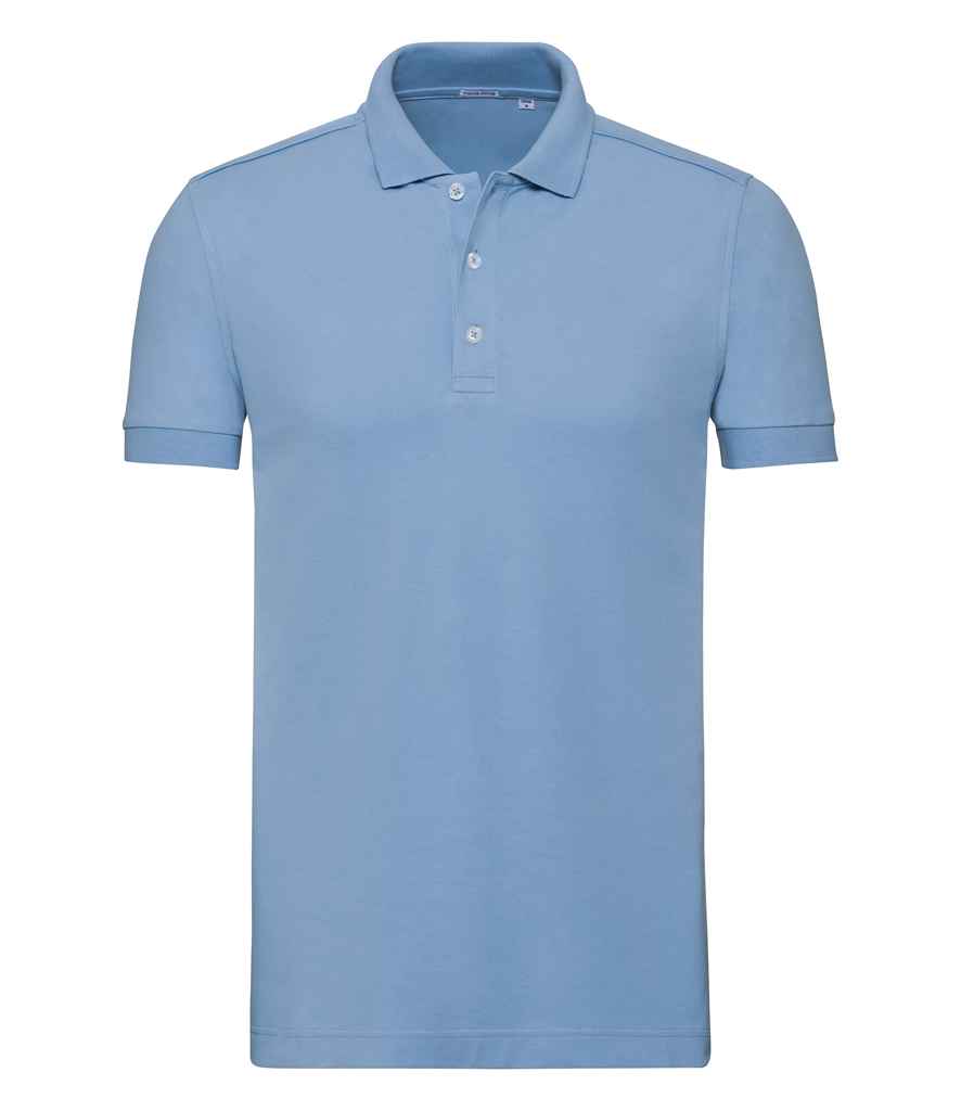 Russell Stretch Piqué Polo Shirt in Sky Blue by Russell — Custom branded clothing by Print Press, featuring premium embroidery produced in our specialist print lab in the UK.
