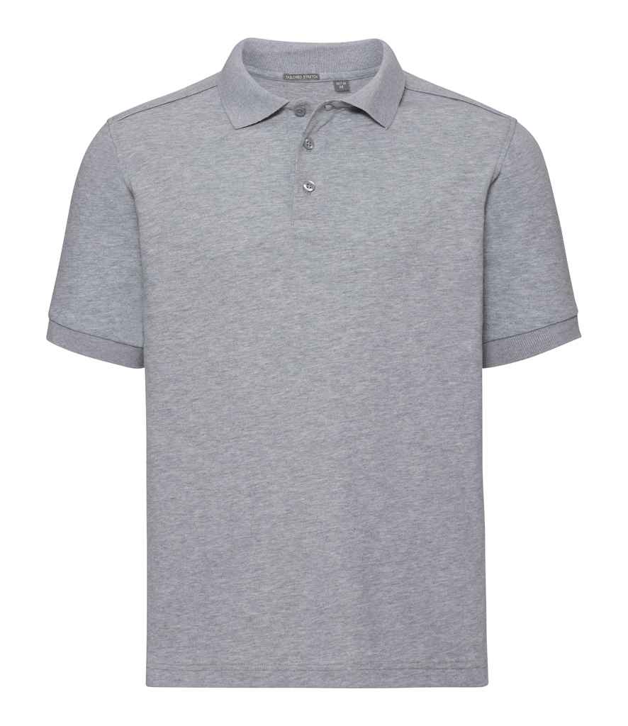 Russell Tailored Stretch Piqué Polo Shirt in Light Oxford by Russell — Custom branded clothing by Print Press, featuring premium embroidery produced in our specialist print lab in the UK.