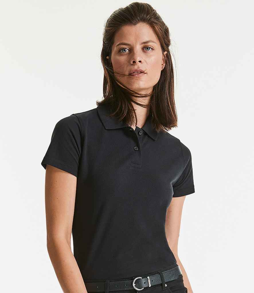 Russell Ladies Classic Cotton Piqué Polo Shirt in Black by Russell — Custom branded clothing by Print Press, featuring premium embroidery produced in our specialist print lab in the UK.