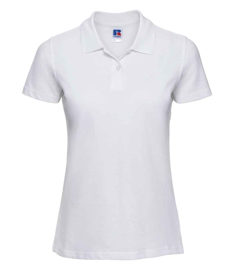 Russell Ladies Classic Cotton Piqué Polo Shirt in White by Russell — Custom branded clothing by Print Press, featuring premium embroidery produced in our specialist print lab in the UK.