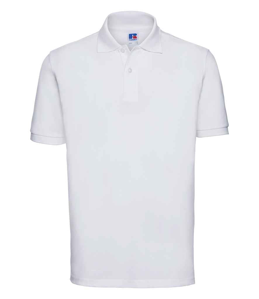 Russell Classic Cotton Piqué Polo Shirt in White by Russell — Custom branded clothing by Print Press, featuring premium embroidery produced in our specialist print lab in the UK.