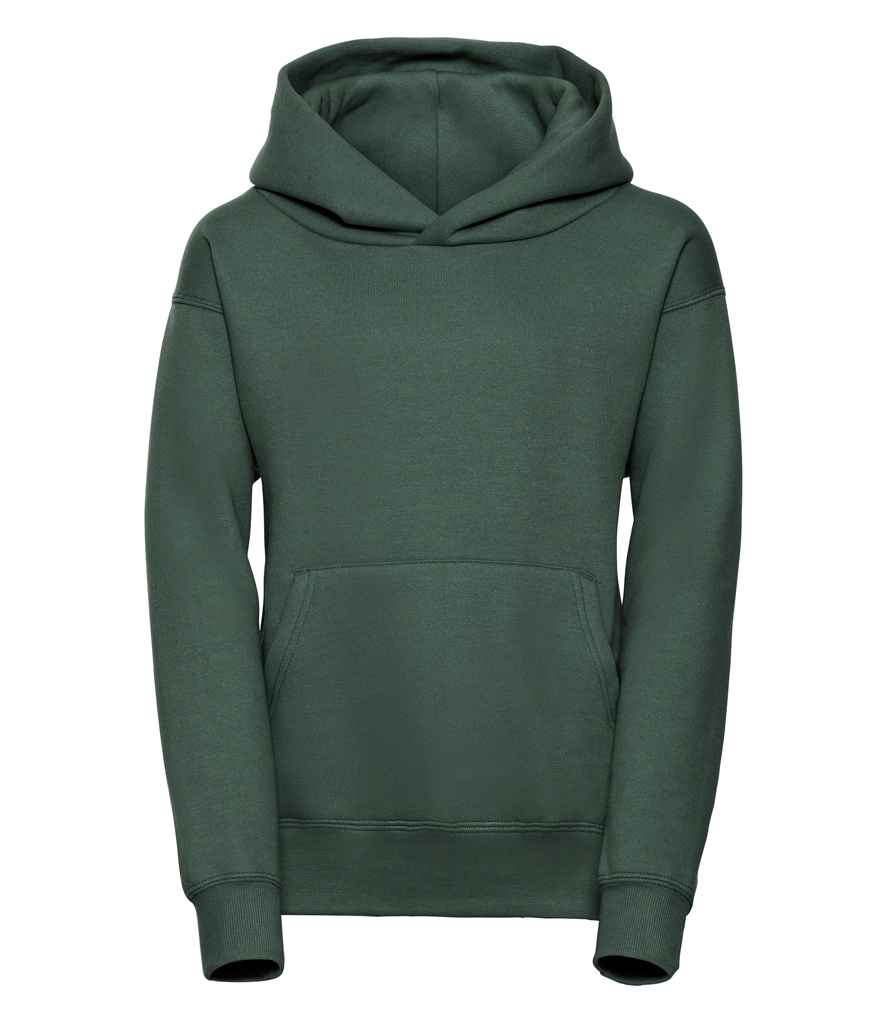 Russell Schoolgear Kids Hooded Sweatshirt in Bottle Green by Russell — Custom branded clothing by Print Press, featuring premium embroidery produced in our specialist print lab in the UK.