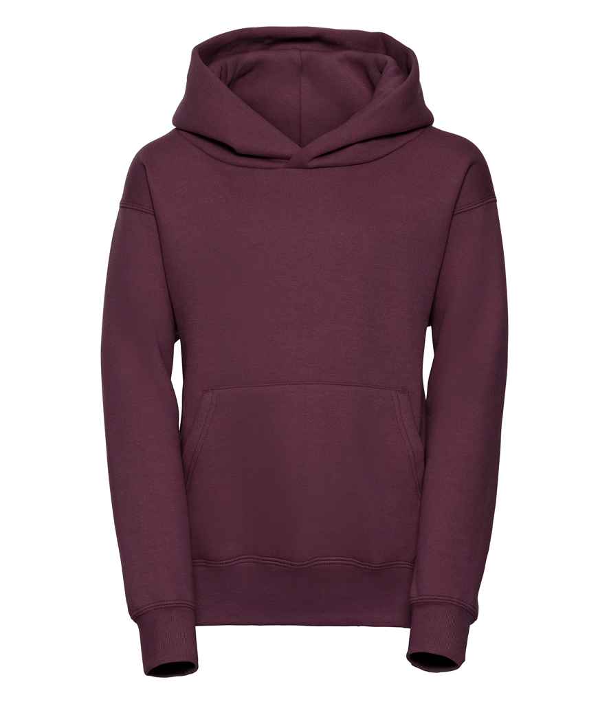 Russell Schoolgear Kids Hooded Sweatshirt in Burgundy by Russell — Custom branded clothing by Print Press, featuring premium embroidery produced in our specialist print lab in the UK.